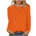 thumbnail image 1 of Womens Plus Size Tops, Long Sleeve Shirts for Women Fall Fashion Loose Fit Solid Color Hollow V Neck T-Shirts S-5XL, 1 of 5