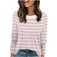thumbnail image 1 of Womens Plus Size Tops, Long Sleeve Shirts for Women Fashion Loose Fit Striped Printed Crewneck T-Shirts Fall Clothes, 1 of 5