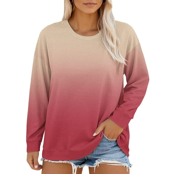Womens Plus Size Tops Long Sleeve Tunic Tops Crew Neck Basic Tees Shirts Tie-Dye Oversize Tops Cute Pullover Shirts Cozy Tops Plus Size Womens Clothing Lightweight Sweatshirts Watermelon red S-5XL