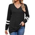 thumbnail image 1 of Womens Plus Size Tops Long Sleeve V Neck Patchwork Fall Winter Casual Loose Pullover Work Blouse Tops,Black,XL, 1 of 3