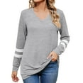 thumbnail image 1 of Womens Plus Size Tops Long Sleeve V Neck Patchwork Fall Winter Casual Loose Pullover Work Blouse Tops,Gray,2XL, 1 of 3