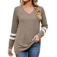 thumbnail image 1 of Womens Plus Size Tops Long Sleeve V Neck Patchwork Fall Winter Casual Loose Pullover Work Blouse Tops,Khaki,M, 1 of 3