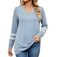 thumbnail image 1 of Womens Plus Size Tops Long Sleeve V Neck Patchwork Fall Winter Casual Loose Pullover Work Blouse Tops,Light Blue,XL, 1 of 3