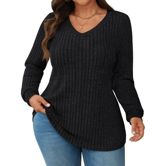Womens Plus Size Tops Long Sleeve V Neck Shirts Fall Fashion Tunic Sweaters Dressy Casual Winter Clothing