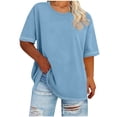 thumbnail image 1 of Womens Plus Size Tops Loose Fit Casual Summer Crew Neck T-Shirts Short Sleeve Plain Tshirts Soft Basic Tees (3XL, Light Blue), 1 of 5