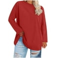 thumbnail image 1 of Womens Plus Size Tops, Oversized T Shirts for Women Fall Casual Loose Fit Solid Color Crewneck Long Sleeve Shirts, 1 of 4