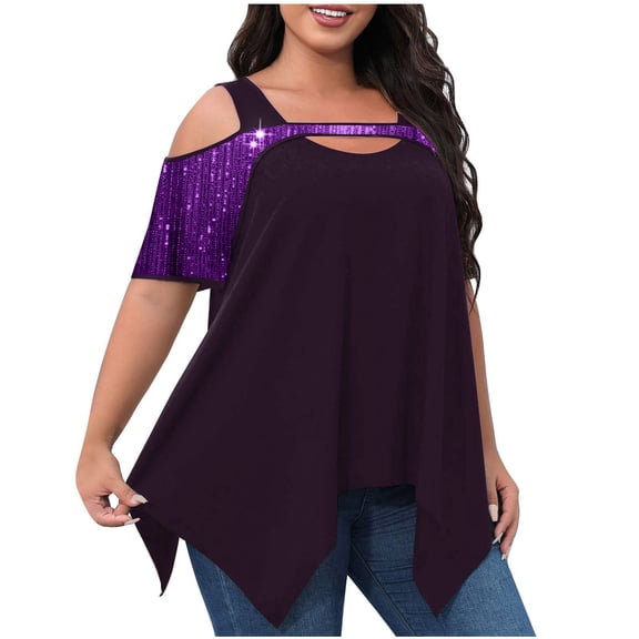 Womens Plus Size Tops Sevevn Women's Fashion Casual Round Neck Short Sleeve Loose Comfortable Blouse Tops
