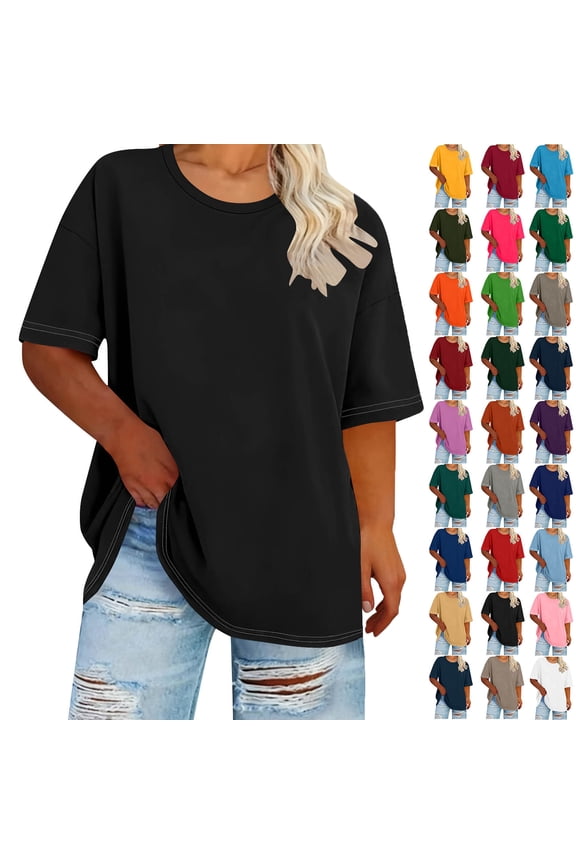 Womens Plus Size Tops Short Sleeve Crewneck T-Shirt Oversized Loose Comfy Tops for Women Summer Everyday Wear Lounge Basic Tees Blouse