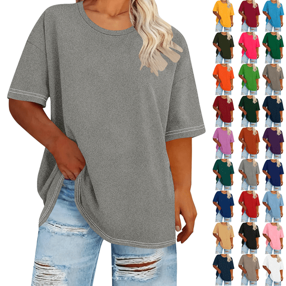Womens Plus Size Tops Short Sleeve Crewneck T-Shirt Oversized Loose Comfy Tops for Women Summer Everyday Wear Lounge Basic Tees Blouse