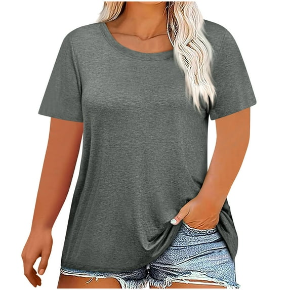 Womens Plus Size Tops, Short Sleeve Shirts for Women Summer Casual Loose Fit Solid Color Crewneck Oversized T-Shirts