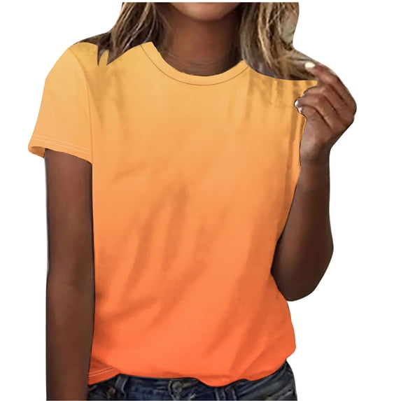 Womens Plus Size Tops. Short Sleeve Shirts for Women Summer Fashion Loose Fit Ombre Tie Dye Crewneck T-Shirts