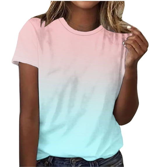 Womens Plus Size Tops. Short Sleeve Shirts for Women Summer Fashion Loose Fit Ombre Tie Dye Crewneck T-Shirts