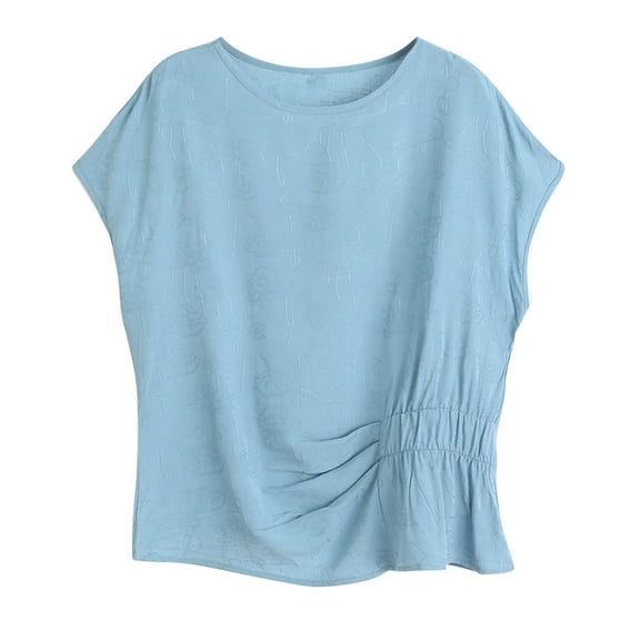 Womens Plus Size Tops, Short Sleeve Shirts for Women Summer Lightweight Casual Vintage Solid Color Crewneck Tees Dressy Blouses 3XL-5XL