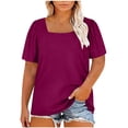 thumbnail image 1 of Womens Plus Size Tops Short Sleeve Square Neck Loose Fit Tee Shirts 1X-5X Plain Tshirts Summer Clothing (4XL, Purple 01), 1 of 7