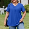 thumbnail image 1 of Womens Plus Size Tops Short Sleeve Summer V Neck Shirts Flowy Dressy Casual Tunic Blouses Blue 4XL, 1 of 6