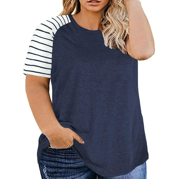 Womens Plus Size Tops Short Sleeve T Shirts Striped Raglan Tee Shirts Causal Summer Tunics Blouses