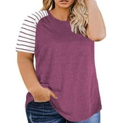 ZENBRIELE Womens Plus Size Tops Short Sleeve T Shirts Striped Raglan Tee Shirts Causal Summer Tunics Blouses