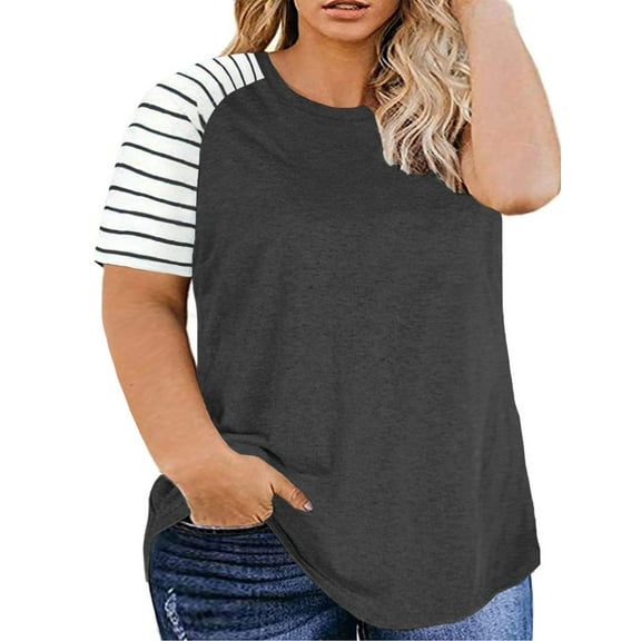 Womens Plus Size Tops Short Sleeve T Shirts Striped Raglan Tee Shirts Causal Summer Tunics Blouses