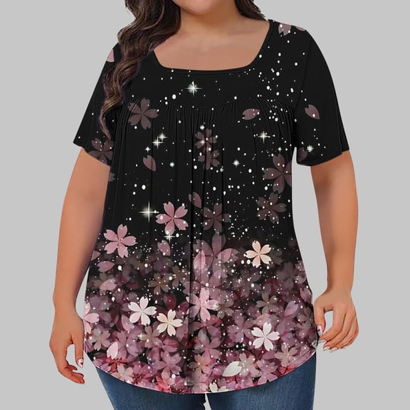 Womens Plus Size Tops Short Sleeve Tunic Crew Neck Shirts Summer Casual Loose Blouse 1X-5X 2026