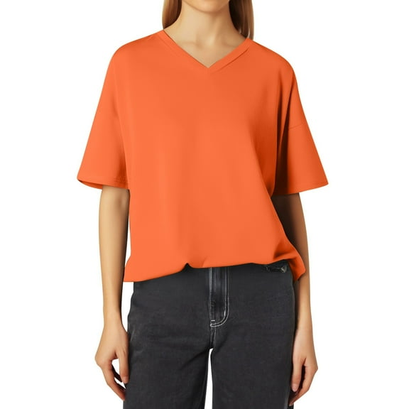 Womens Plus Size Tops Short Sleeve V-Neck Casual Solid Color Shirts Trendy Tees
