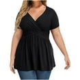 thumbnail image 1 of Womens Plus Size Tops Solid Color Casual V Neck Short Sleeve Fashion Loose T Shirt Tunic Tops, 1 of 5