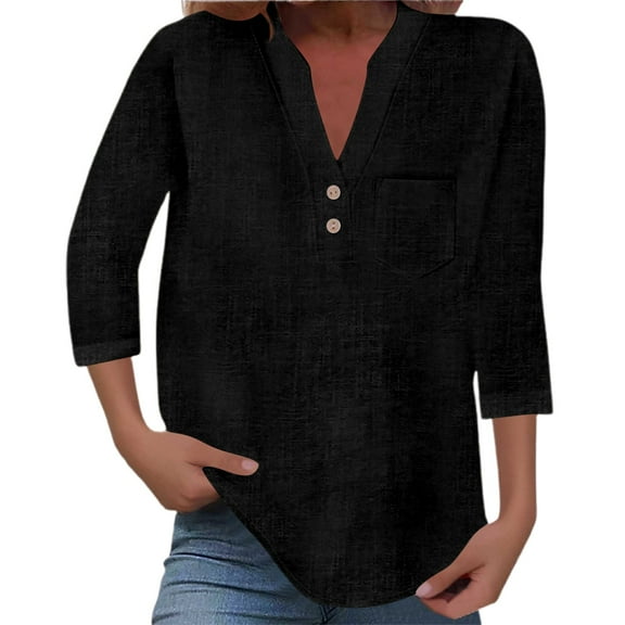 Womens Plus Size Tops Spring Casual Loose Tee 3/4 Sleeve Trendy Basic Shirt