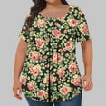 thumbnail image 1 of Womens Plus Size Tops Square Neck Floral Print Loose Tunic Ruffle Pleated Summer Blouse ,L-5XL, 1 of 4