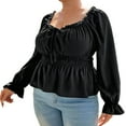 thumbnail image 1 of Womens Plus Size Tops Square Neck Long Sleeve Blouse Ruffle Peplum Smocked Fall Top, 1 of 2
