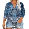 thumbnail image 1 of Womens Plus Size Tops Summer 3/4 Length Sleeve Casual Printed V-Neck Blouse Fashionable And Comfortable Top Spring Beach Vacation Trendy (Size:L-5XL), 1 of 5