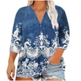 thumbnail image 1 of Womens Plus Size Tops Summer 3/4 Length Sleeve Casual Printed V-Neck Blouse Fashionable And Comfortable Top Spring Beach Vacation Trendy (Size:L-5XL), 1 of 5
