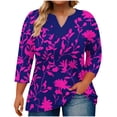 thumbnail image 1 of Womens Plus Size Tops Summer 3/4 Length Sleeve Gradient Large V-neck Three Quarter Sleeve Solid Color Business Casual Outfits Blouses Clothes (Size:L-5XL), 1 of 5