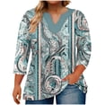 thumbnail image 1 of Womens Plus Size Tops Summer 3/4 Length Sleeve Gradient Large V-neck Three Quarter Sleeve Solid Color Spring Beach Vacation Trendy (Size:L-5XL), 1 of 5