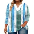thumbnail image 1 of Womens Plus Size Tops Summer 3/4 Length Sleeve ‘s Oversized Gradient Large V-Neck Three Quarter Sleeve Blouse Fashionable Loose And Casual Tops (Size:L-5XL), 1 of 5