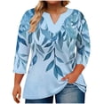 thumbnail image 1 of Womens Plus Size Tops Summer 3/4 Length Sleeve ‘s Oversized Gradient Large V-Neck Three Quarter Sleeve Blouse Fashionable Loose And Casual Tops (Size:L-5XL), 1 of 5
