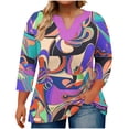 thumbnail image 1 of Womens Plus Size Tops Summer 3/4 Length Sleeve ‘s Oversized Gradient Large V-Neck Three Quarter Sleeve Blouse Fashionable Loose And Casual Tops (Size:L-5XL), 1 of 5
