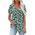 thumbnail image 1 of Womens Plus Size Tops Summer Short Sleeve T-Shirts Loose Casual Pleated Tunic Tops Dressy Front Ruched Flowy Shirt Cute Floral Print Blouses V Neck Pullover Top for Women, 1 of 7