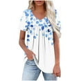 thumbnail image 1 of Womens Plus Size Tops Summer Short Sleeve T-Shirts Loose Casual Pleated Tunic Tops Dressy Front Ruched Flowy Shirt Cute Floral Print Blouses V Neck Pullover Top for Women, 1 of 7