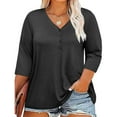 thumbnail image 1 of Womens Plus Size Tops Summer V Neck 3/4 Sleeve Casual Solid Color Tshirts Loose Basic Tunic Tees, 1 of 7