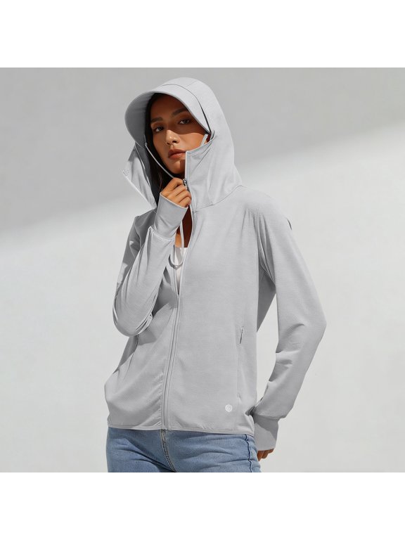 Womens Plus Size Tops Sun Protection Zip Up Jackets with Zipper Pockets Long Sleeve Summer Casual Hoodies for Women M-4XL
