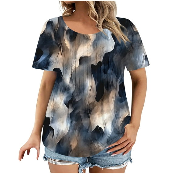 Womens Plus Size Tops Tunic Short Sleeve Crew Neck Shirts Casual Summer Blouse, Limited Time Clearance Under 10 Dollars #21