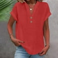 thumbnail image 1 of Womens Plus Size Tops Tunic Short Sleeve Shirts Blouses Loose Summer Tops Button Shirt Female-Neck Loose Blouse Tunic V Neck T Shirts Size S-5XL, 1 of 6