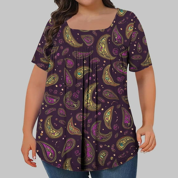 Womens Plus Size Tops Tunic Short Sleeve Shirts Floral Blouses Loose Summer Tops,L-5XL