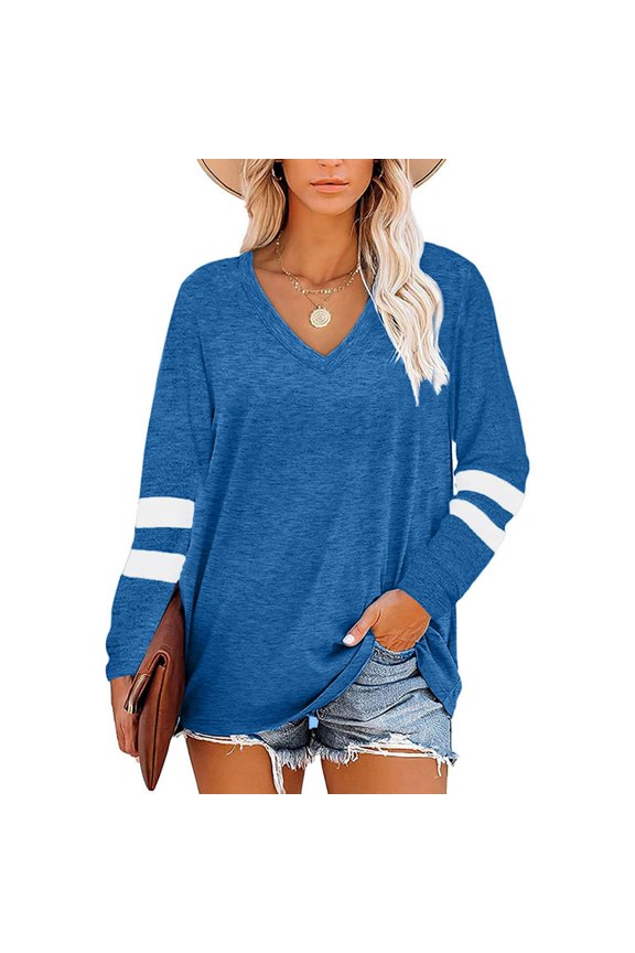 Womens Plus Size Tops V Neck T Shirt Color Block Long Sleeve Casual Tunic Tops Tech Pack Long Sleeve Spandex Top Long Women T Shirt Shirks for Women T Shirts Long Sleeve Women Long Sleeve T Shirt