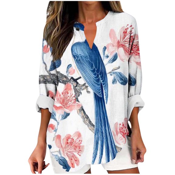 Womens Plus Size Tops V Neck T Shirts 3/4 Sleeve Blouse Summer Casual Tees (2XL, Blue-C)