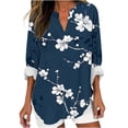 thumbnail image 1 of Womens Plus Size Tops V Neck T-Shirts Blouses Casual Soft Flowy Tunic Long Roll Tab Sleeves With Buttons Navy M, 1 of 4