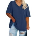 thumbnail image 1 of Womens Plus Size Tops,V Neck T Shirts For Women,Oversized V-Neck Short Sleeved Solid Color Summer Base Shirt Sports T-Shirt,Spring Half Sleeve Tees Casual Loose Fit Tunic Tops, 1 of 3