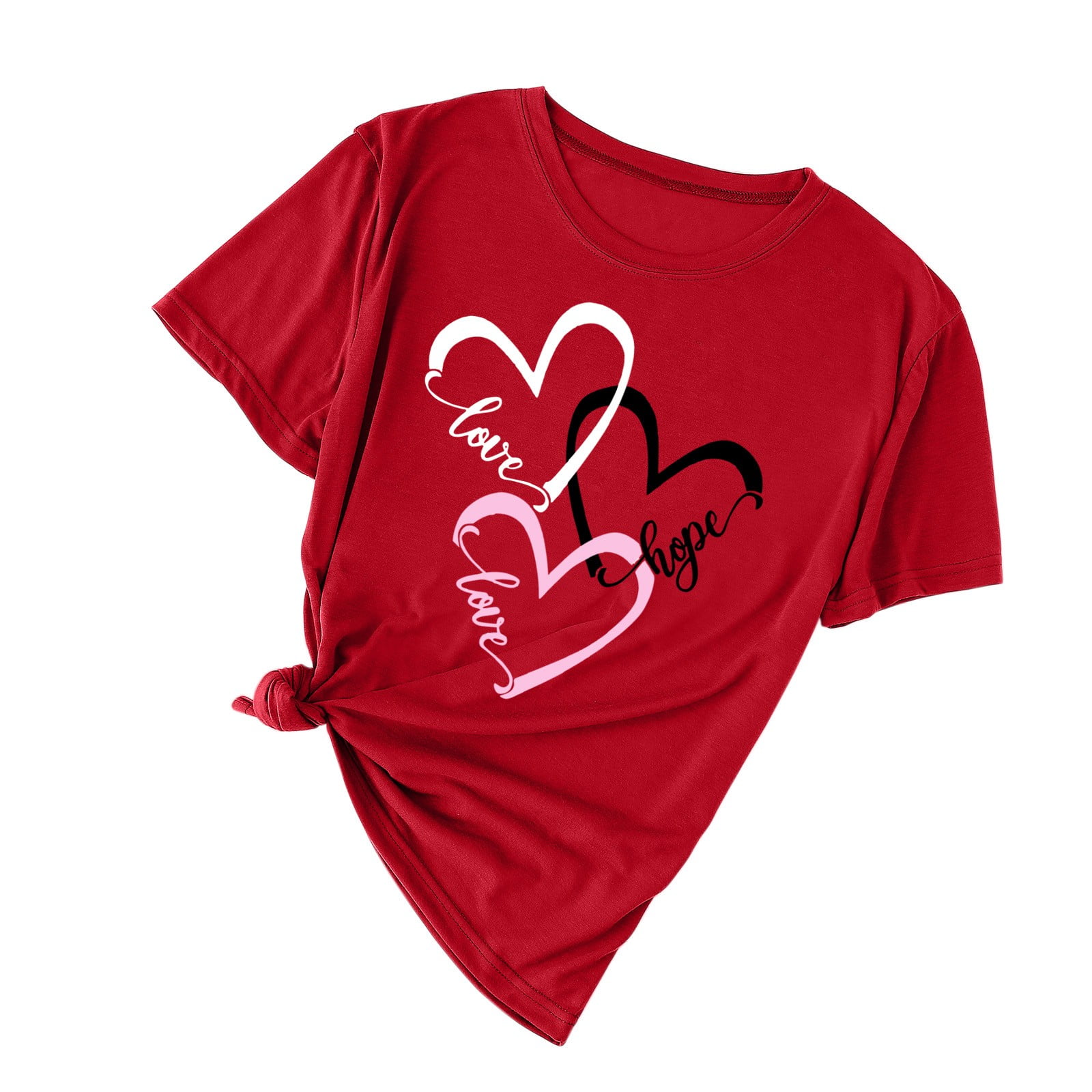 Womens Plus Size Tops Women Valentine's Day Love Printed Solid Color Top  Short Sleeve T-Shirt