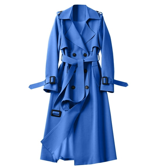 Womens Plus Size Trench Coats, Women's Trench Coat Double-Breasted Classic Lapel Overcoat Belted Slim Outerwear Coat with Pockets S-4XL