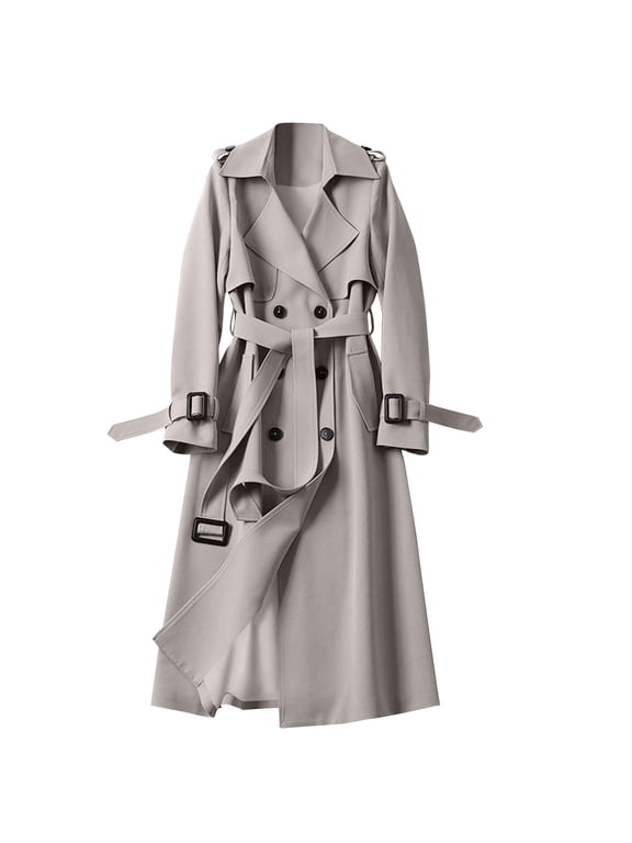 Womens Plus Size Trench Coats, Women's Trench Coat Double-Breasted Classic Lapel Overcoat Belted Slim Outerwear Coat with Pockets S-4XL