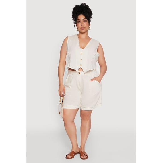 Womens Plus Size Trendy Crochet Detail High Waisted Shorts